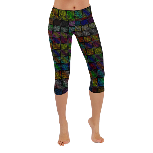 Ripped SpaceTime Stripes Collection Women's Low Rise Capri Leggings (Invisible Stitch) (Model L08)