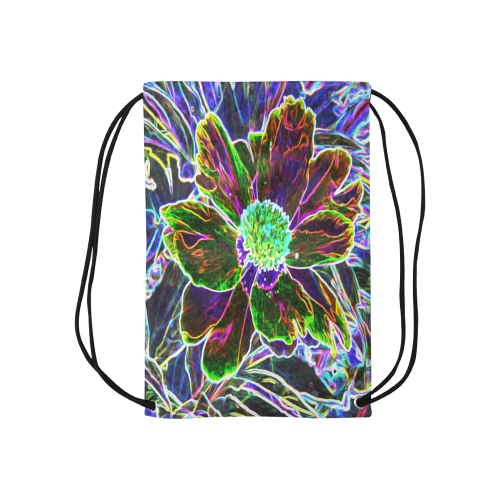 Abstract Garden Peony in Black and Blue Small Drawstring Bag Model 1604 (Twin Sides) 11"(W) * 17.7"(H)