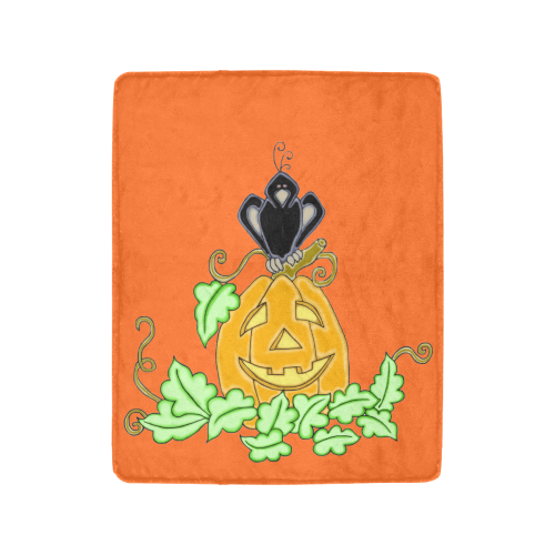 Halloween Crow And Pumpkin Orange Ultra-Soft Micro Fleece Blanket 40"x50"