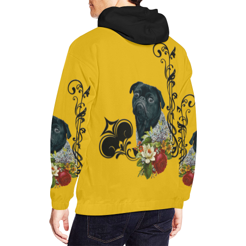 Romantic Old School Pug All Over Print Hoodie for Men/Large Size (USA Size) (Model H13)
