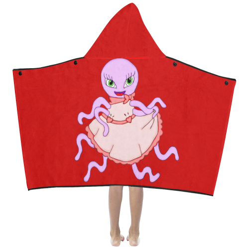 Octavia Octopus Red Kids' Hooded Bath Towels