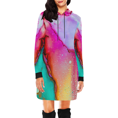 colorful All Over Print Hoodie Mini Dress (Model H27)