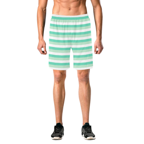 Mint Stripes Men's All Over Print Elastic Beach Shorts (Model L20)