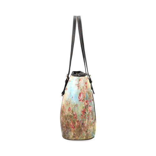 pink watercolor flowers Leather Tote Bag/Large (Model 1640)