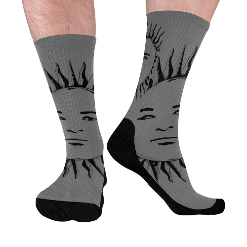 GOD Men Mid Socks Grey & Black Mid-Calf Socks (Black Sole)