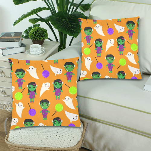 Monsters And Ghost Pattern Custom Zippered Pillow Cases 18"x 18" (Twin Sides) (Set of 2)