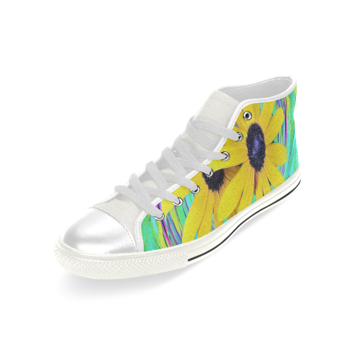 Yellow Flowers on a Turquoise Garden Swirl Men’s Classic High Top Canvas Shoes (Model 017)