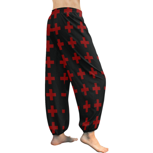 Punk Rock Style Red Crosses Pattern Design Women's All Over Print Harem Pants (Model L18)