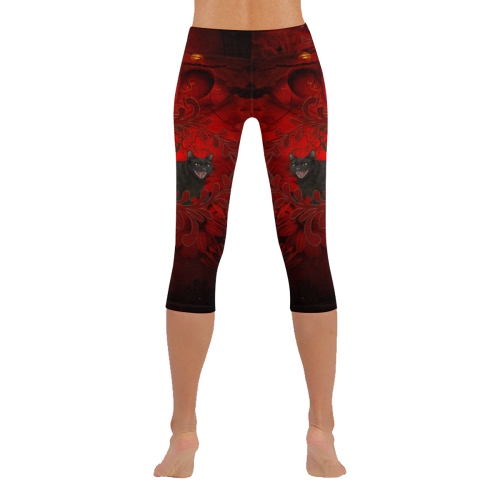 Funny angry cat Women's Low Rise Capri Leggings (Invisible Stitch) (Model L08)