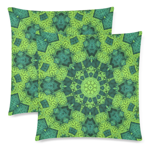 Green Theme Mandala Custom Zippered Pillow Cases 18"x 18" (Twin Sides) (Set of 2)
