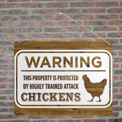 Warning Attack Chickens Metal Tin Sign 16"x12"