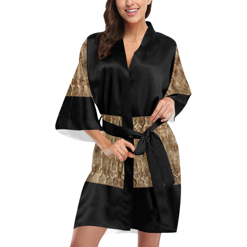 Golden Python On Black Kimono Robe
