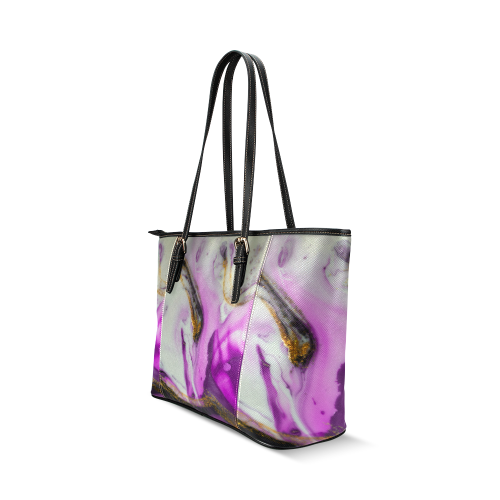 Fluid Pink Leather Tote Leather Tote Bag/Small (Model 1640)