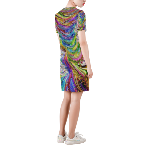gorgeous Fractal 175 B by JamColors Short-Sleeve Round Neck A-Line Dress (Model D47)