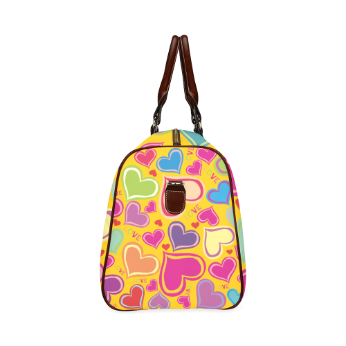 Cute hearts Yellow Waterproof Travel Bag/Small (Model 1639)