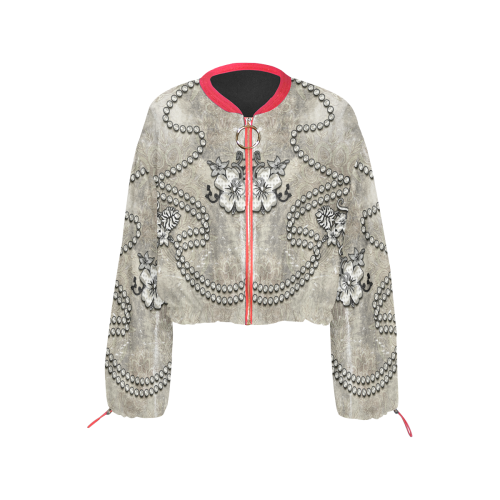 Decorative design, damask Cropped Chiffon Jacket for Women (Model H30)