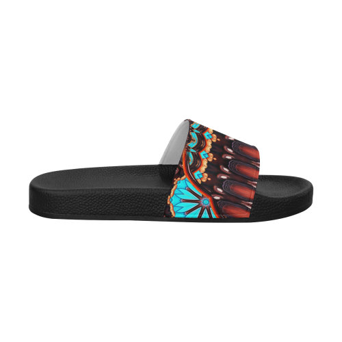 K172 Wood and Turquoise Abstract Women's Slide Sandals (Model 057)