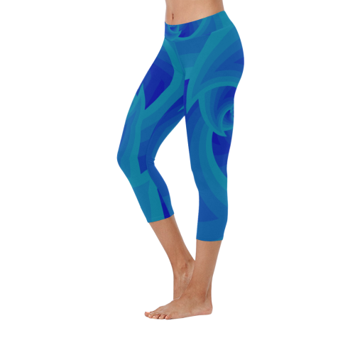 Royal blue wave Women's Low Rise Capri Leggings (Invisible Stitch) (Model L08)