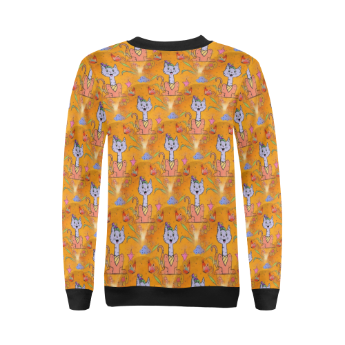 Cat Popart Fun by Nico Bielow All Over Print Crewneck Sweatshirt for Women (Model H18)