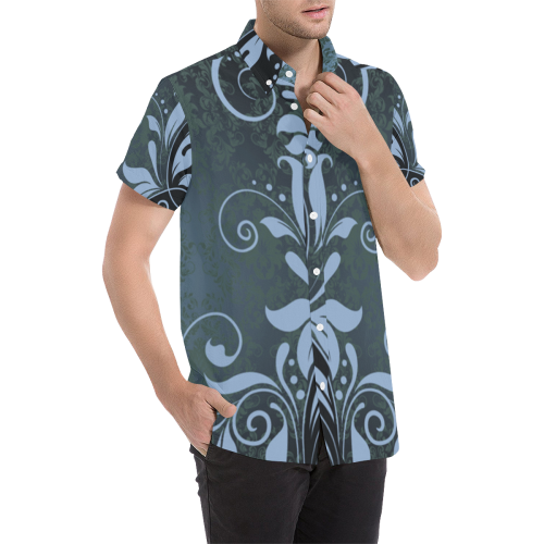 Med Blue Mod Swirls Men's All Over Print Short Sleeve Shirt (Model T53)