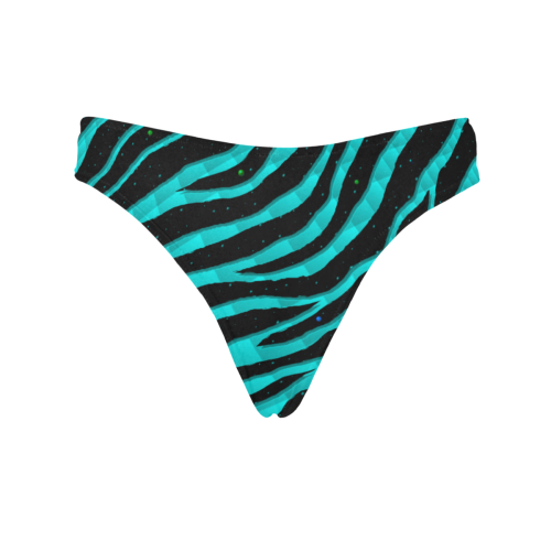 Ripped SpaceTime Stripes - Cyan Women's All Over Print Thongs (Model L30)
