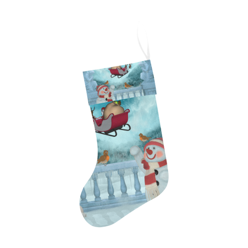 Funny snowman with Santa Claus Christmas Stocking