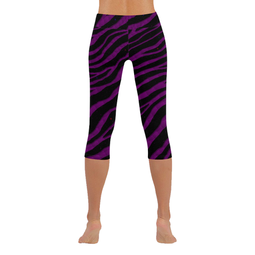 Ripped SpaceTime Stripes - Purple Women's Low Rise Capri Leggings (Invisible Stitch) (Model L08)