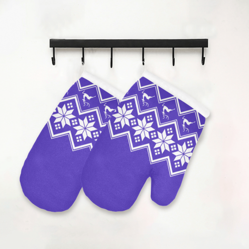 Christmas Reindeer Snowflake Blue Oven Mitt (Two Pieces)