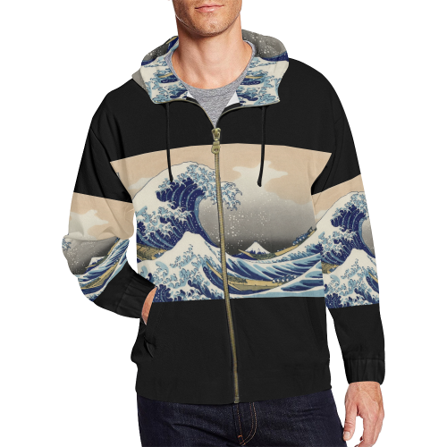 Wave All Over Print Full Zip Hoodie for Men/Large Size (Model H14)