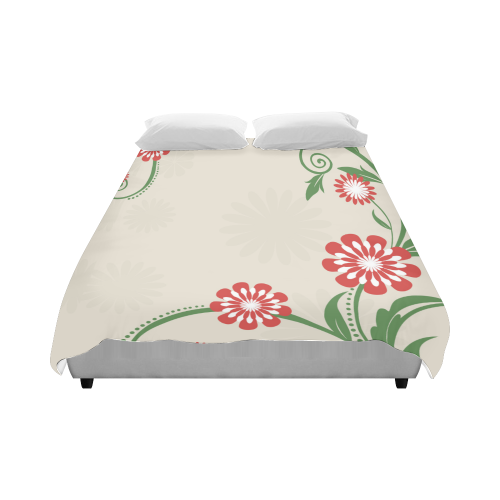 Simple Red and White Flowers Curling Leaves Duvet Cover 86"x70" ( All-over-print)