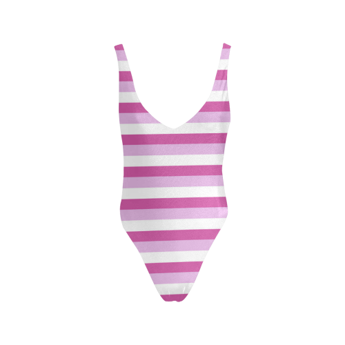 Pink Stripes Sexy Low Back One-Piece Swimsuit (Model S09)