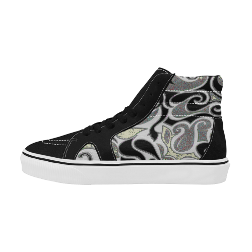retro abstract swirl in black and white Men's High Top Skateboarding Shoes (Model E001-1)