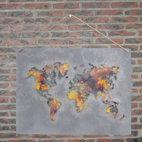 world map grey #map #worldmap Metal Tin Sign 16"x12"