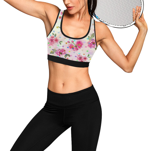 Watercololor Pink Blossoms Wallpaper Trend 1 Women's All Over Print Sports Bra (Model T52)