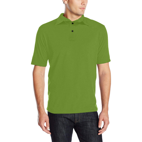 color olive drab Men's All Over Print Polo Shirt (Model T55)