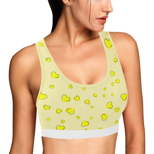 Yellow Hearts Floating on Yellow Women's All Over Print Sports Bra (Model T52)