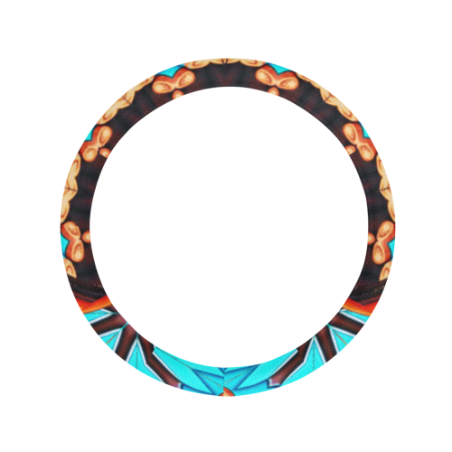 K172 Wood and Turquoise Abstract Steering Wheel Cover with Anti-Slip Insert
