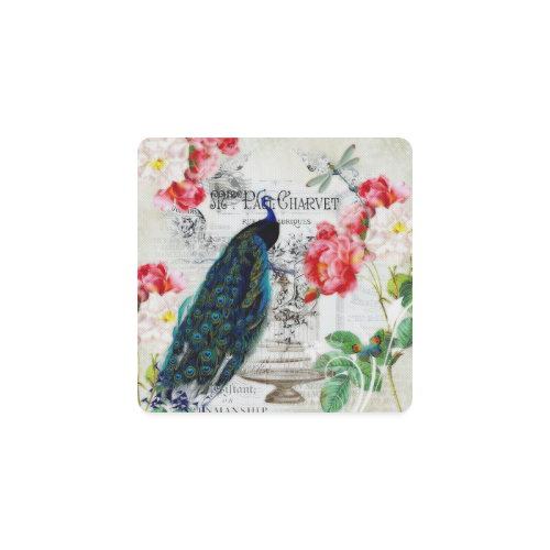 peacock and roses Square Coaster
