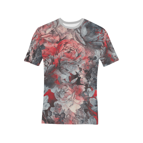 flower red and grey #flower Men's All Over Print T-Shirt (Solid Color Neck) (Model T63)