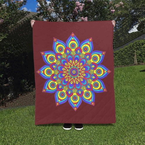 Brilliant Star Mandala Burgundy Quilt 40"x50"