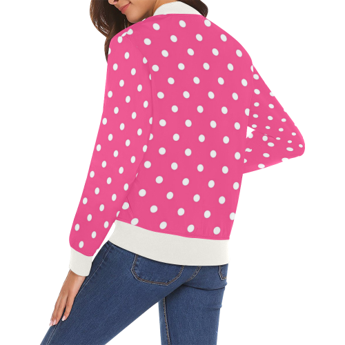 Hot Pink White Dots All Over Print Bomber Jacket for Women (Model H19)