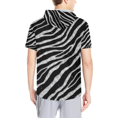 Ripped SpaceTime Stripes - White All Over Print Short Sleeve Hoodie for Men (Model H32)