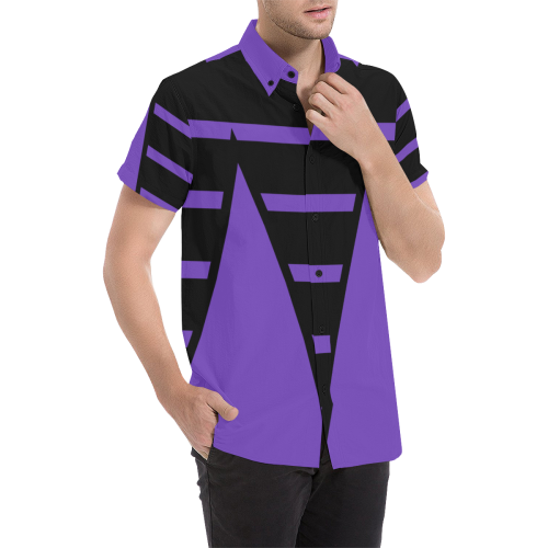 Modern Art Black Stripes Big Triangle Cut Men's All Over Print Short Sleeve Shirt (Model T53)
