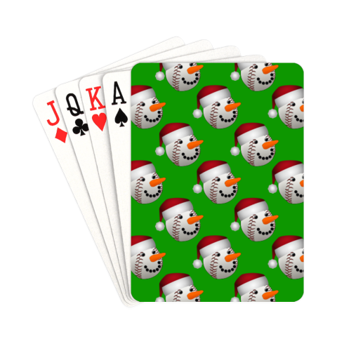 Christmas Baseball Snowman Sports  on Green Playing Cards 2.5"x3.5"