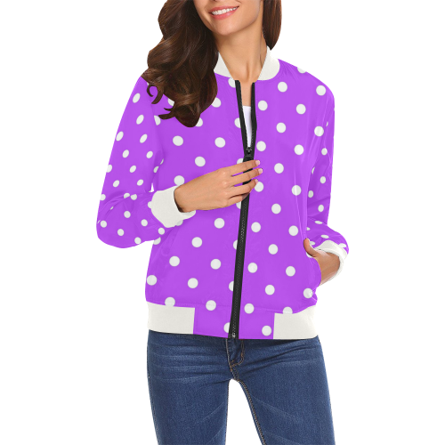 Royal Purple White Dots All Over Print Bomber Jacket for Women (Model H19)