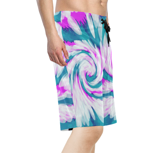 Turquoise Pink Tie Dye Swirl Abstract Men's All Over Print Board Shorts (Model L16)