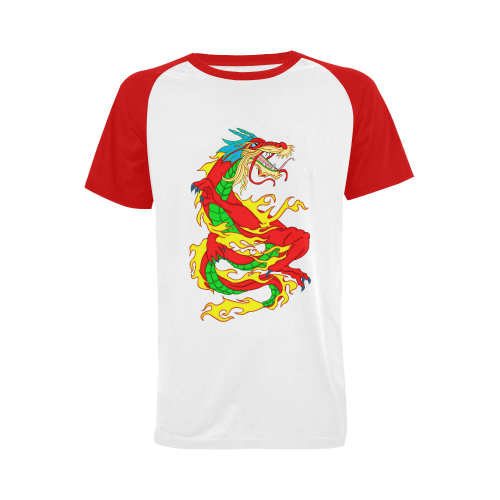 Red Chinese Dragon Red Men's Raglan T-shirt (USA Size) (Model T11)