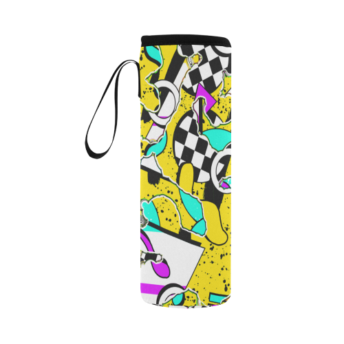 Shapes on a yellow background Neoprene Water Bottle Pouch/Large