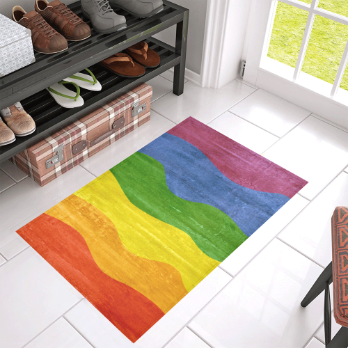 Gay Pride - Rainbow Flag Waves Stripes 3 Azalea Doormat 30" x 18" (Sponge Material)