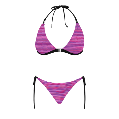 Multicolored wavy pattern Buckle Front Halter Bikini Swimsuit (Model S08)
